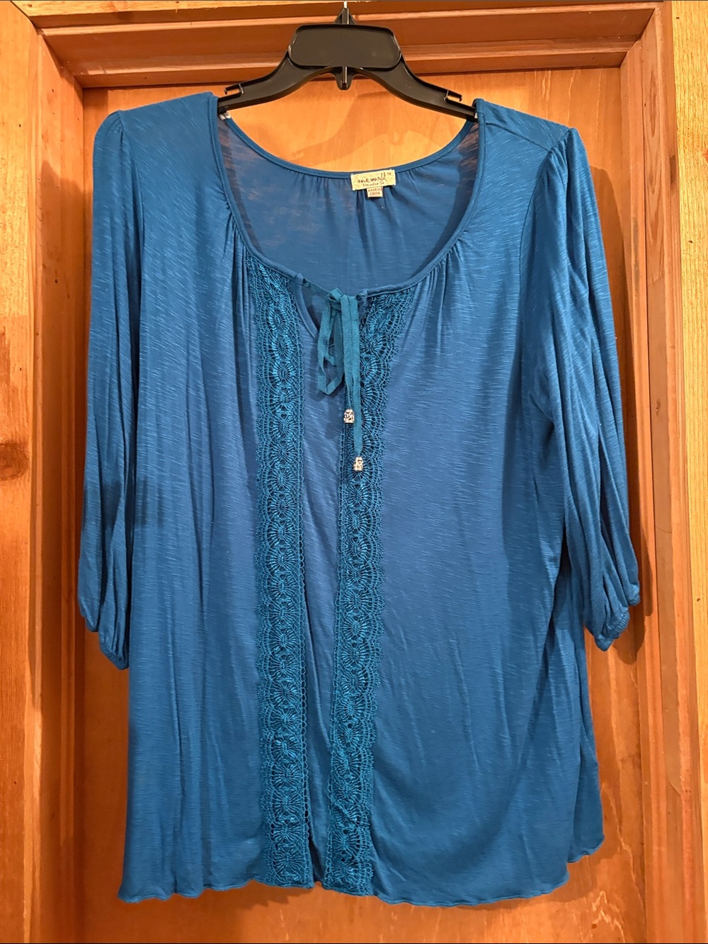 ONE WORLD Teal Lace-Trim Scoop Neck Tunic